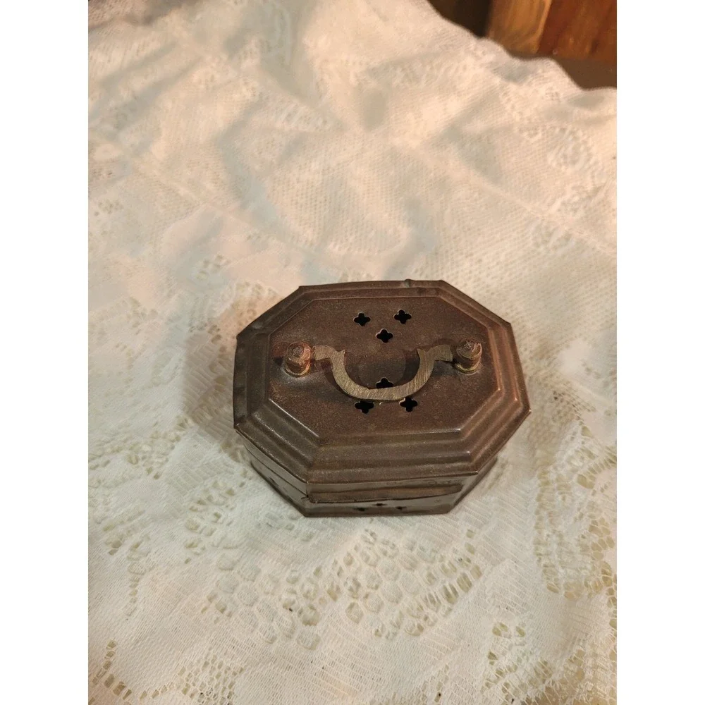 Vintage Brass Hinged Box With Handle Cricket Trinket Incense Box Home Decor
